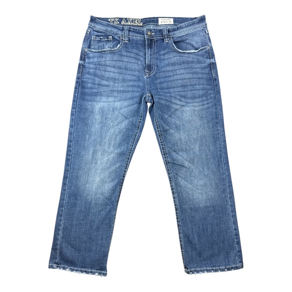 TK Axel Slim Boot Cut Jeans 36x28‎ Medium Wash Embroidered Pockets Denim Western